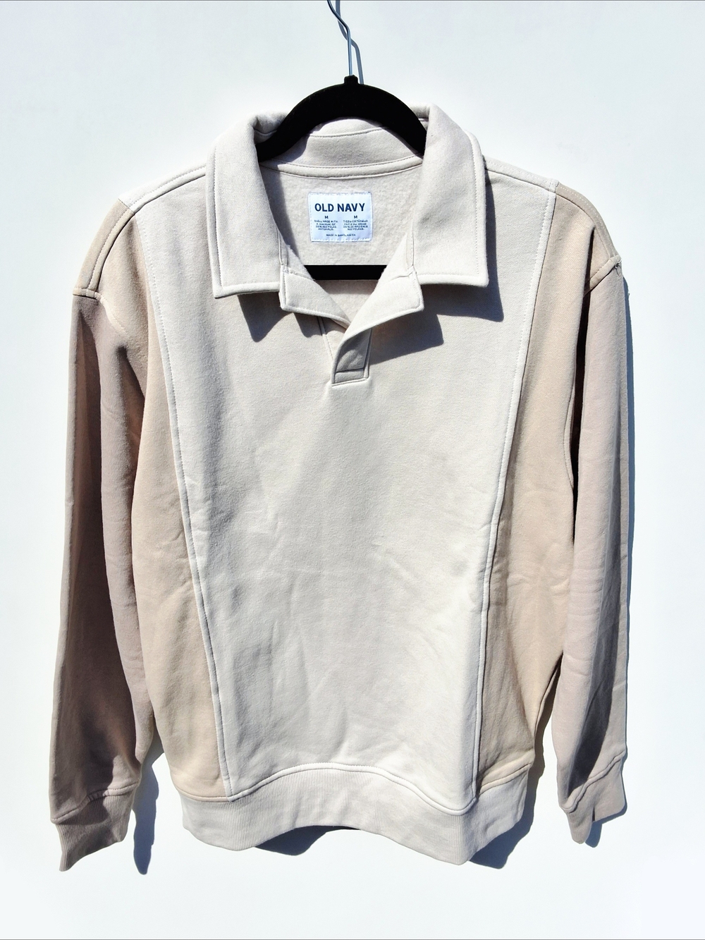 Old Navy Rotation Fleece Color-Block Polo Sweater - Beige/Tan (Size M)